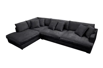 Rossita Lyx 4-seters Venstrevendt L-formet Extra Dyp Sjeselongsofa i Chenille - Svart Chenille - Møbler - Sofaer - Sofaer med sjeselong - 4 seters sofa med divan