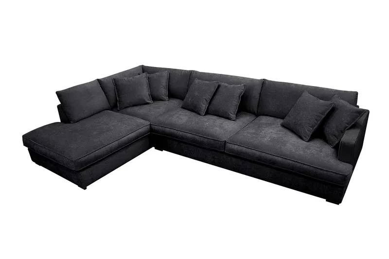 Rossita Lyx 4-seters Venstrevendt L-formet Extra Dyp Sjeselongsofa i Chenille - Svart Chenille - Møbler - Sofaer - Sofaer med sjeselong - 4 seters sofa med divan