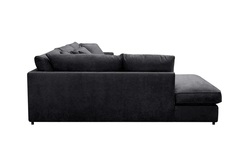 Rossita Lyx 4-seters Venstrevendt L-formet Extra Dyp Sjeselongsofa i Chenille - Svart Chenille - Møbler - Sofaer - Sofaer med sjeselong - 4 seters sofa med divan