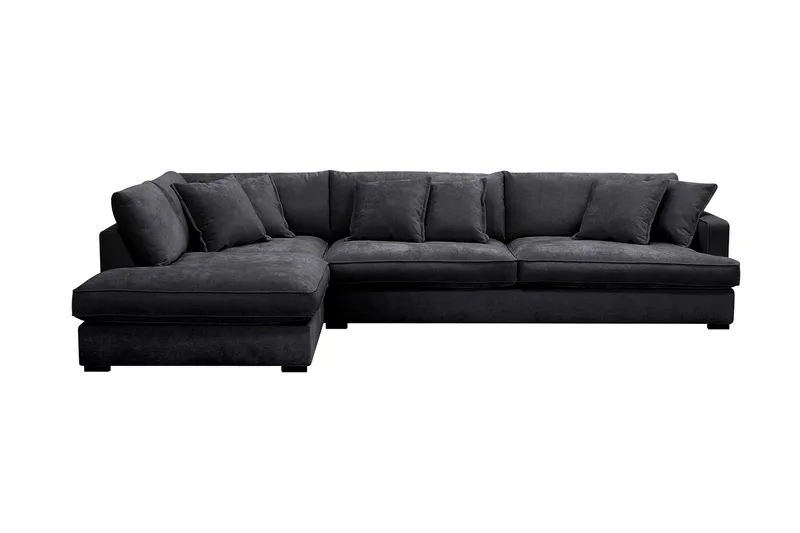 Rossita Lyx 4-seters Venstrevendt L-formet Extra Dyp Sjeselongsofa i Chenille, Trenza 01, Svart Chenille