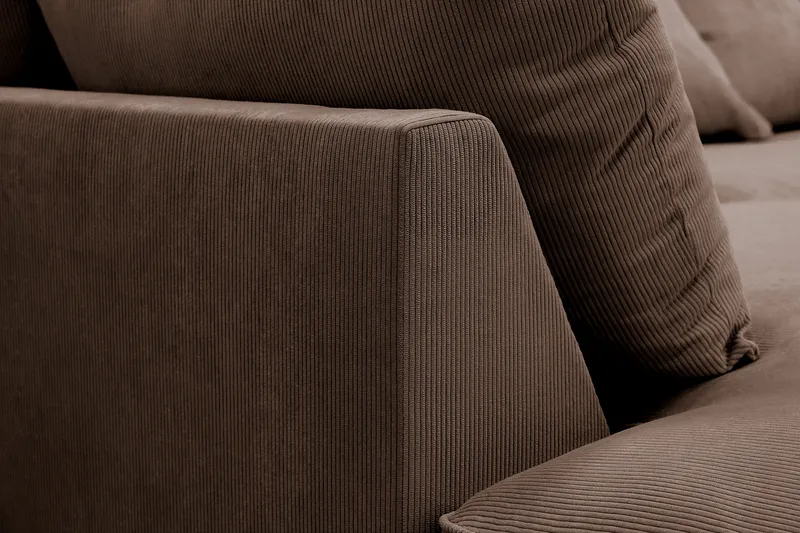 Rossita Lyx 4-seters Venstrevendt L-formet Extra Dyp Sjeselongsofa i Manchester - Brun Kordfløyel - Møbler - Sofaer - Sofaer med sjeselong - 4 seters sofa med divan