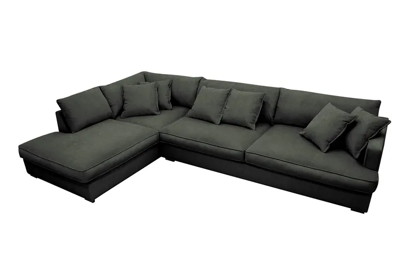 Rossita Lyx 4-seters Venstrevendt L-formet Extra Dyp Sjeselongsofa i Manchester - Mørk grønn Kordfløyel - Møbler - Sofaer - Sofaer med sjeselong - 4 seters sofa med divan