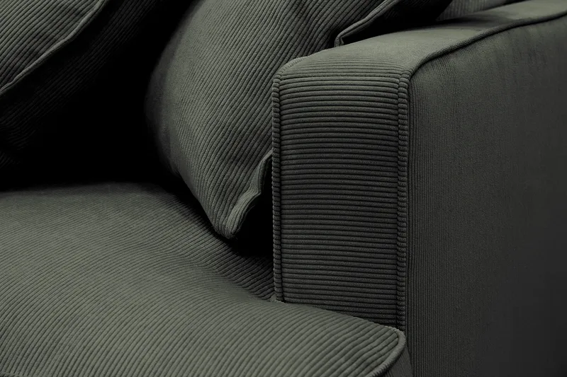 Rossita Lyx 4-seters Venstrevendt L-formet Extra Dyp Sjeselongsofa i Manchester - Mørk grønn Kordfløyel - Møbler - Sofaer - Sofaer med sjeselong - 4 seters sofa med divan