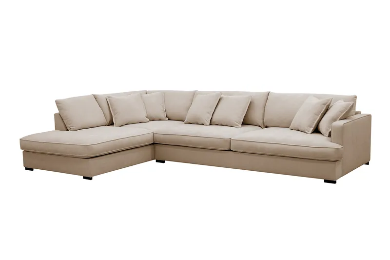 Rossita Lyx 4-seters Venstrevendt L-formet Extra Dyp Sjeselongsofa i Stoff - Beige Stoff - Møbler - Sofaer - Sofaer med sjeselong - 4 seters sofa med divan