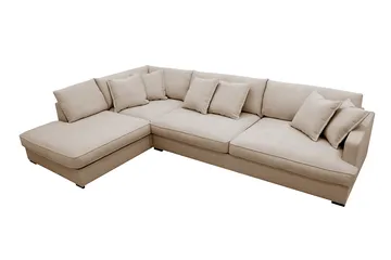 Rossita Lyx 4-seters Venstrevendt L-formet Extra Dyp Sjeselongsofa i Stoff - Beige Stoff - Møbler - Sofaer - Sofaer med sjeselong - 4 seters sofa med divan