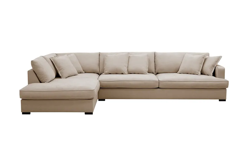 Rossita Lyx 4-seters Venstrevendt L-formet Extra Dyp Sjeselongsofa i Stoff - Beige Stoff - Møbler - Sofaer - Sofaer med sjeselong - 4 seters sofa med divan