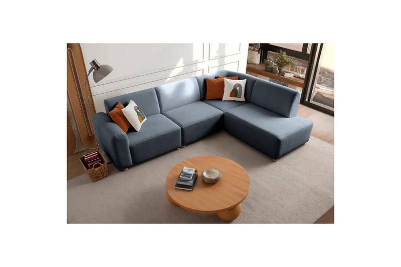 Rynvar Sofa med sjeselong 4-seter - Blå - Møbler - Sofaer - Sofaer med sjeselong - 4 seters sofa med divan
