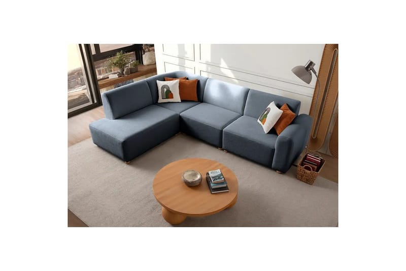 Rynvar Sofa med sjeselong 4-seter - Blå - Møbler - Sofaer - Sofaer med sjeselong - 4 seters sofa med divan