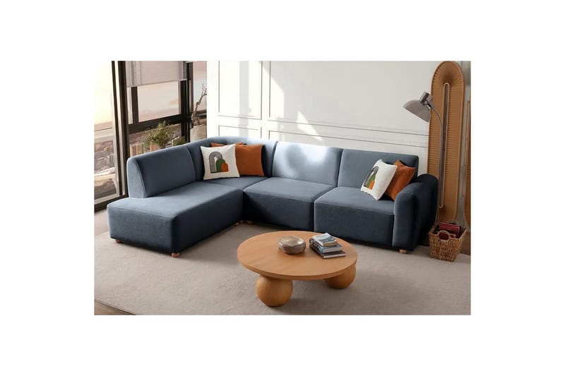 Rynvar Sofa med sjeselong 4-seter - Blå - Møbler - Sofaer - Sofaer med sjeselong - 4 seters sofa med divan