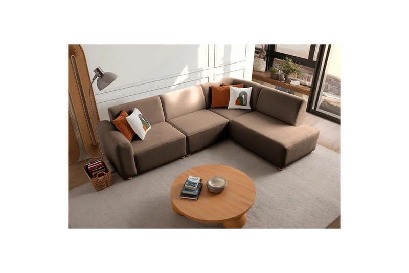 Rynvar Sofa med sjeselong 4-seter - Brun - Møbler - Sofaer - Modulsofaer - Komplett modulsofa
