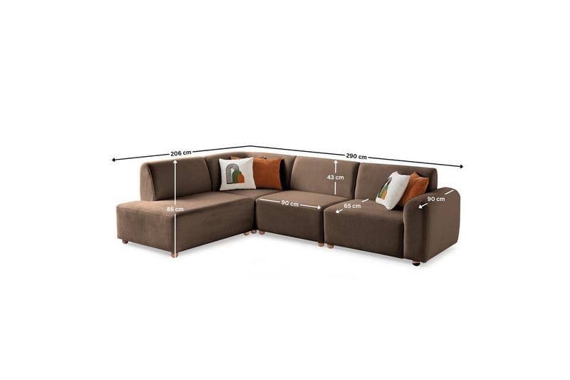 Rynvar Sofa med sjeselong 4-seter - Brun - Møbler - Sofaer - Modulsofaer - Komplett modulsofa