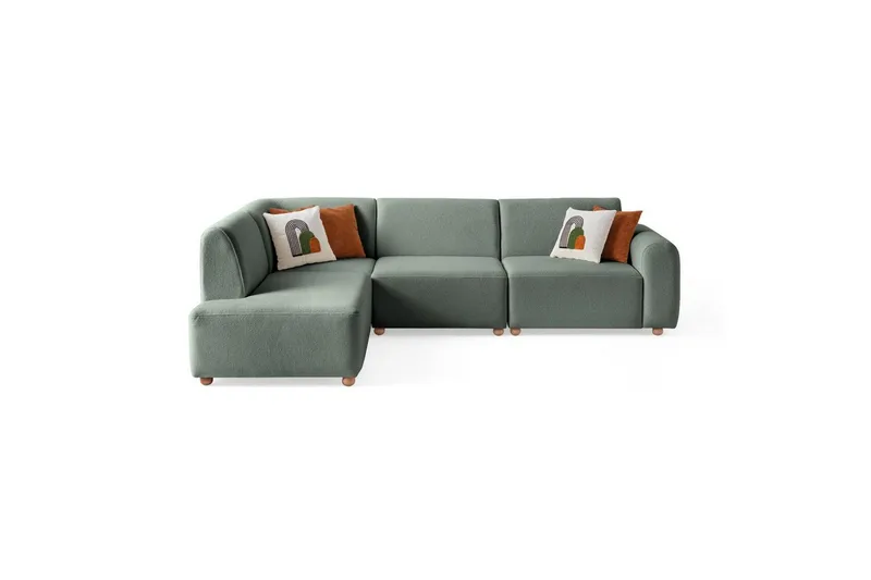 Rynvar Sofa med sjeselong 4-seter, Grønn