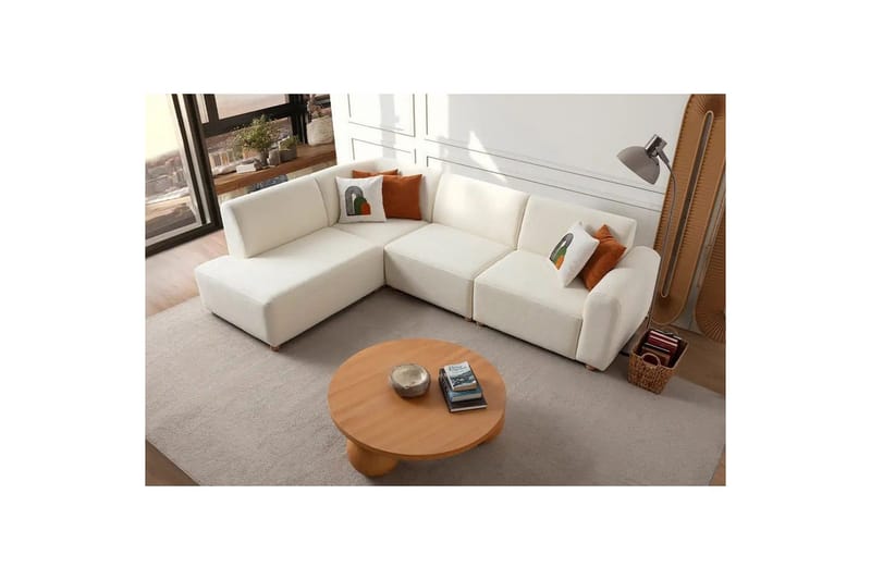 Rynvar Sofa med sjeselong 4-seter - Hvit - Møbler - Sofaer - Modulsofaer - Komplett modulsofa