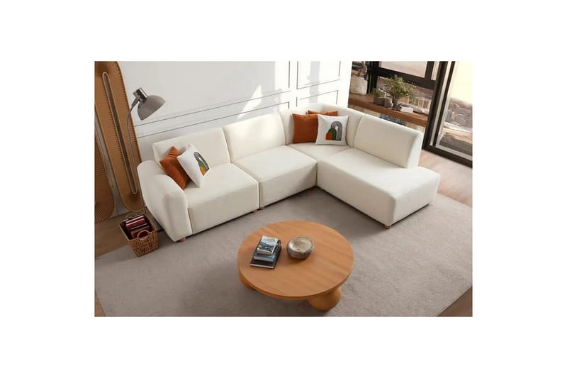 Rynvar Sofa med sjeselong 4-seter - Hvit - Møbler - Sofaer - Sofaer med sjeselong - 4 seters sofa med divan