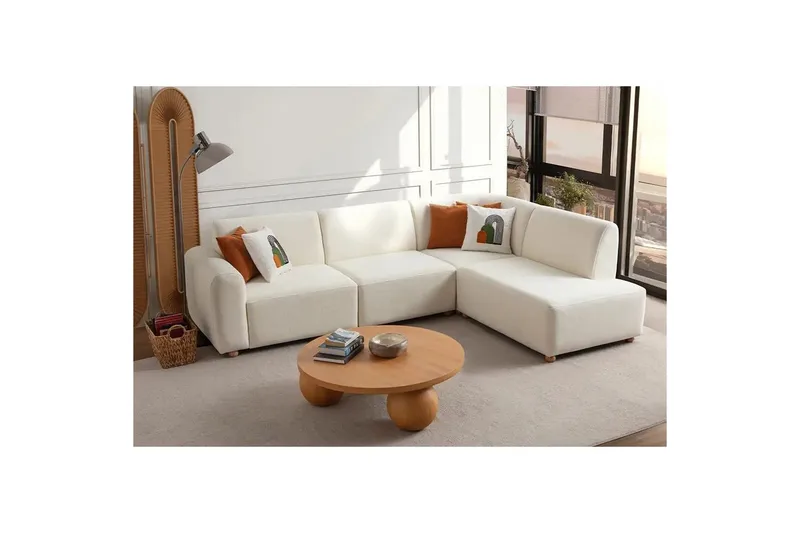 Rynvar Sofa med sjeselong 4-seter - Hvit - Møbler - Sofaer - Modulsofaer - Komplett modulsofa