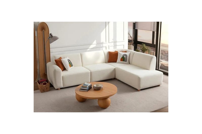 Rynvar Sofa med sjeselong 4-seter - Hvit - Møbler - Sofaer - Modulsofaer - Komplett modulsofa