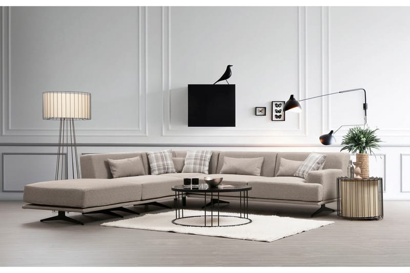 Sanroman Venstrevendt L-formet Sofa med Sjeselong 302 cm i Stoff - Beige - Møbler - Sofaer - Sofaer med sjeselong