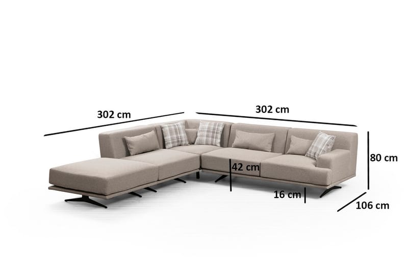 Sanroman Venstrevendt L-formet Sofa med Sjeselong 302 cm i Stoff - Beige - Møbler - Sofaer - Sofaer med sjeselong