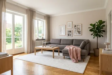 Scandi Dyp 4-seters sofa med sjeselong høyre i chenille - Grå - Møbler - Sofaer - Sofaer med sjeselong - 4 seters sofa med divan