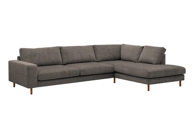Scandi Dyp 4-seters sofa med sjeselong høyre i chenille - Grå - Møbler - Sofaer - Sofaer med sjeselong - 4 seters sofa med divan