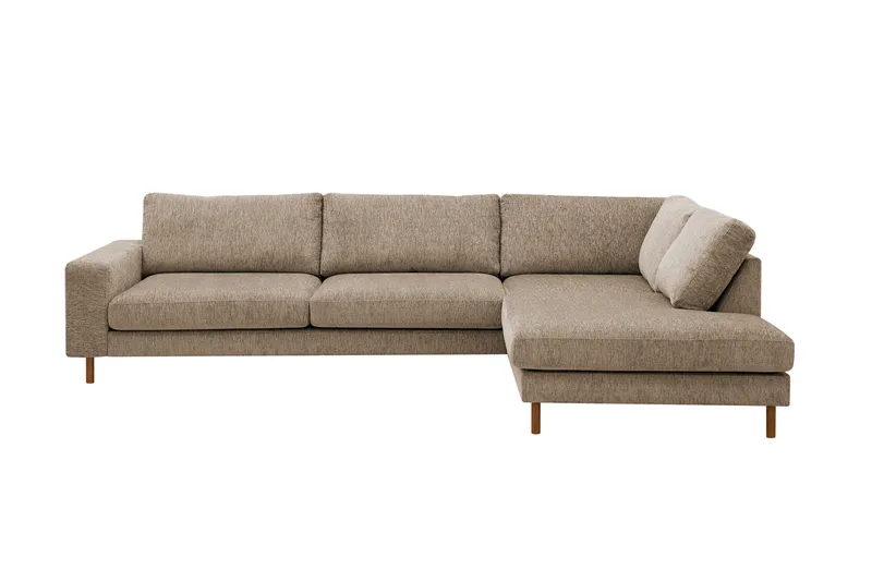 Scandi Dyp 4-seters sofa med sjeselong høyre i chenille, Mørk beige