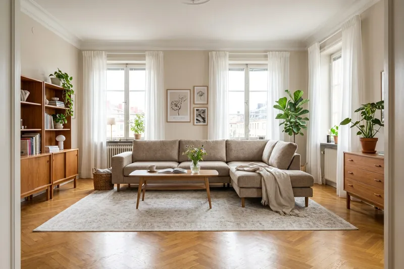 Scandi Dyp 4-seters sofa med sjeselong høyre i chenille - Mørk beige - Møbler - Sofaer - Sofaer med sjeselong - 4 seters sofa med divan