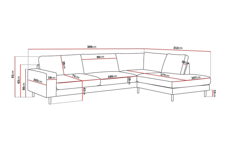 Scandi Dyp 4-seters sofa med sjeselong høyre i chenille - Mørk beige - Møbler - Sofaer - Sofaer med sjeselong - 4 seters sofa med divan