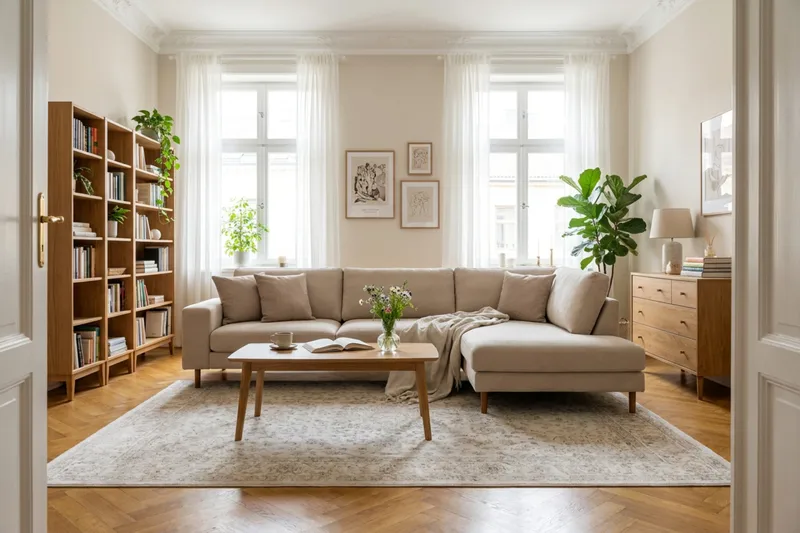 Scandi Dyp 4-seters sofa med sjeselong høyre i stoff - Møbler - Sofaer - Sofaer med sjeselong - 4 seters sofa med divan