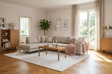 Scandi Dyp 4-seters sofa med sjeselong venstre i chenille - Beige - Møbler - Sofaer - Sofaer med sjeselong - 4 seters sofa med divan