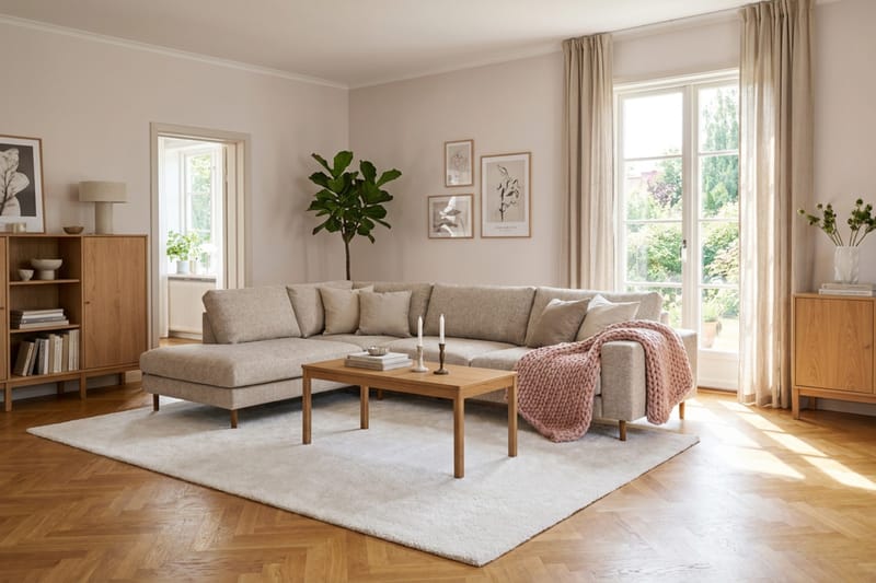 Scandi Dyp 4-seters sofa med sjeselong venstre i chenille - Beige - Møbler - Sofaer - Sofaer med sjeselong - 4 seters sofa med divan