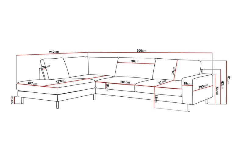 Scandi Dyp 4-seters sofa med sjeselong venstre i chenille - Beige - Møbler - Sofaer - Sofaer med sjeselong - 4 seters sofa med divan