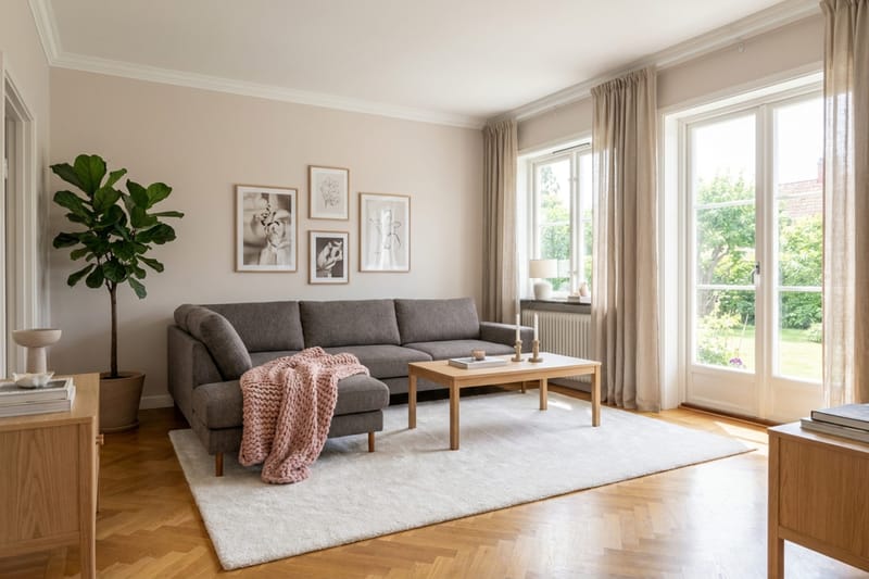 Scandi Dyp 4-seters sofa med sjeselong venstre i chenille - Grå - Møbler - Sofaer - Sofaer med sjeselong - 4 seters sofa med divan