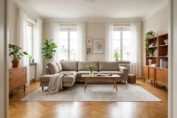 Scandi Dyp 4-seters sofa med sjeselong venstre i chenille - Mørk beige - Møbler - Sofaer - Sofaer med sjeselong - 4 seters sofa med divan