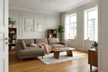 Scandi Dyp 4-seters sofa med sjeselong venstre i stoff - Mørkebrun - Møbler - Sofaer - Sofaer med sjeselong - 4 seters sofa med divan