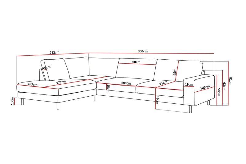 Scandi Dyp 4-seters sofa med sjeselong venstre i stoff - Mørkebrun - Møbler - Sofaer - Sofaer med sjeselong - 4 seters sofa med divan