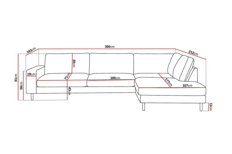 Scandi dyp 4-seters sofa med sjeselong på høyre side i kordfløyel - Beige - Møbler - Sofaer - Sofaer med sjeselong - 4 seters sofa med divan