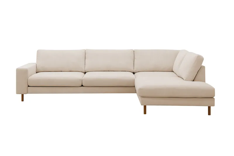 Scandi dyp 4-seters sofa med sjeselong på høyre side i kordfløyel, Beige