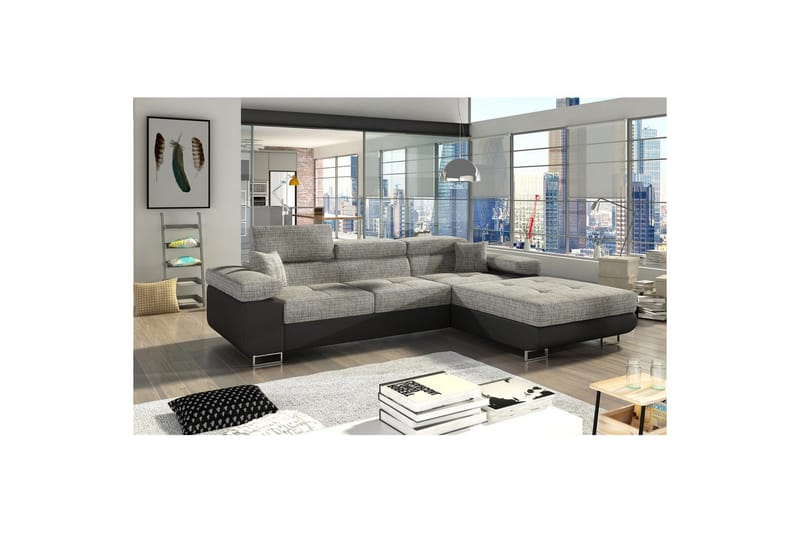 Seksjon Eltap Armando 289x85x203 cm - Berlin 01, Myk 11, Grå, Svart, Høyre - Møbler - Sofaer - Sofaer med sjeselong - 3 seters sofa med divan
