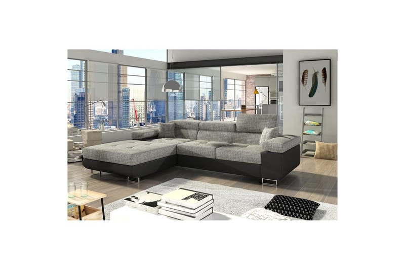 Seksjon Eltap Armando 289x85x203 cm - Berlin 01, Myk 11, Grå, Svart, Venstre - Møbler - Sofaer - Sofaer med sjeselong - 3 seters sofa med divan