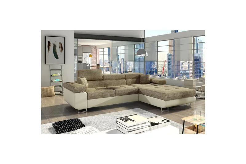 Seksjon Eltap Armando 289x85x203 cm - Berlin 03, Soft 33, Beige, Høyre - Møbler - Sofaer - Sofaer med sjeselong - 3 seters sofa med divan