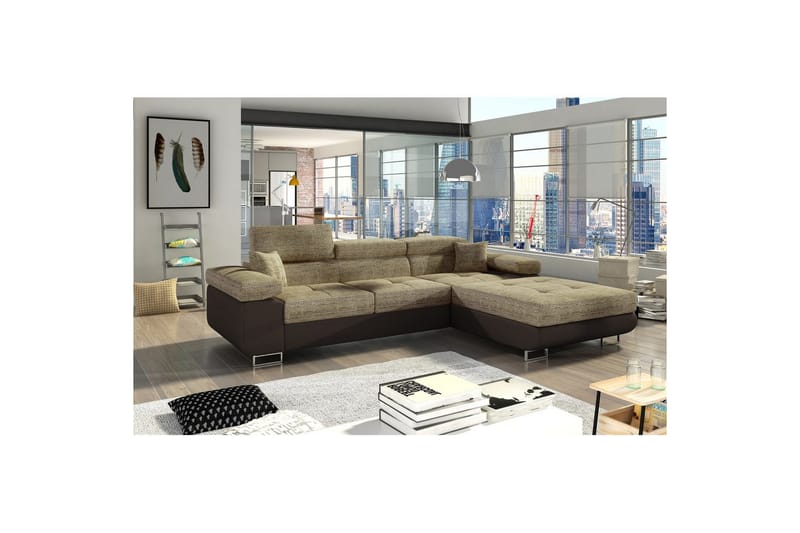 Seksjon Eltap Armando 289x85x203 cm - Berlin 03, Soft 66, Beige, Mørk Brun, Høyre - Møbler - Sofaer - Sofaer med sjeselong - 3 seters sofa med divan