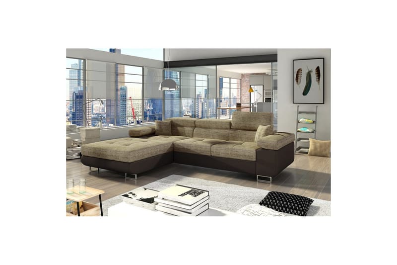 Seksjon Eltap Armando 289x85x203 cm - Berlin 03, Soft 66, Beige, Mørk Brun, Venstre - Møbler - Sofaer - Sofaer med sjeselong - 3 seters sofa med divan
