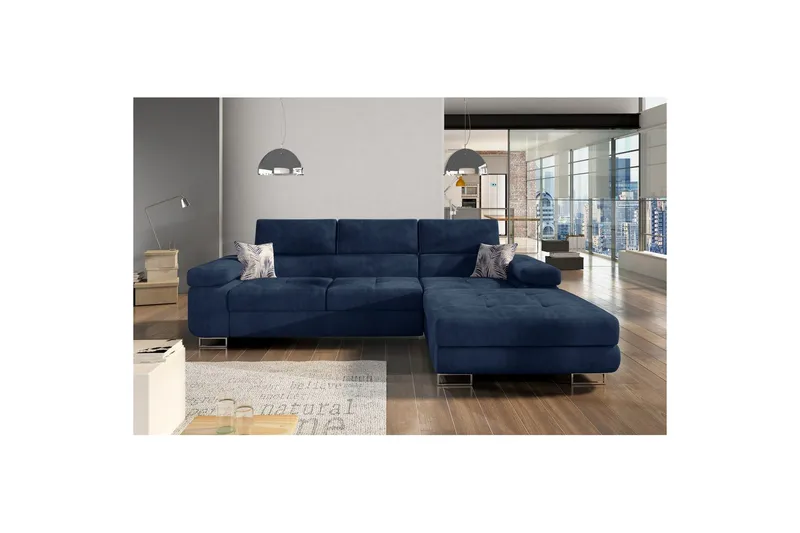 Seksjon Eltap Armando 289x85x203 cm - Kronos 09, Botanical 80, Mørkeblå, Mønster, Høyre - Møbler - Sofaer - Sofaer med sjeselong - 3 seters sofa med divan