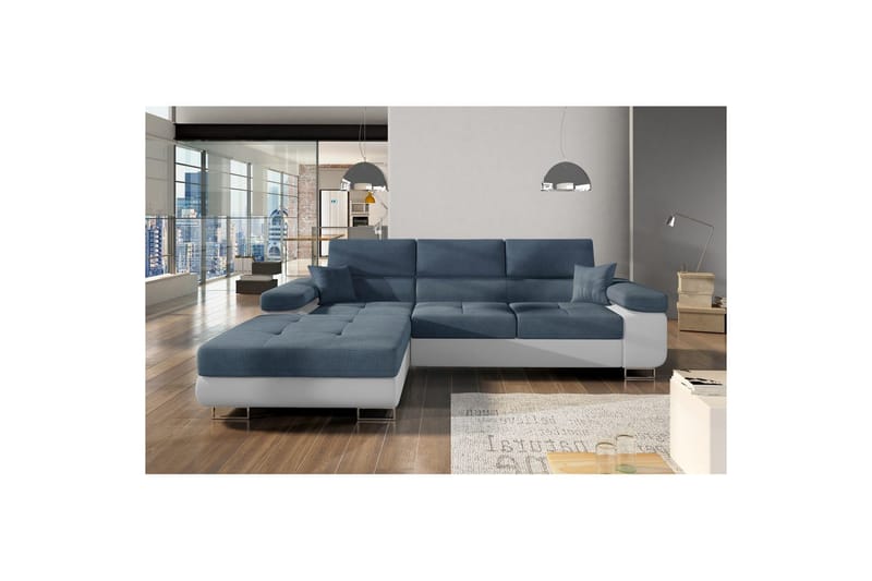 Seksjon Eltap Armando 289x85x203 cm - Omega 86, Myk 17, Blå, Hvit, Venstre - Møbler - Sofaer - Sofaer med sjeselong - 3 seters sofa med divan