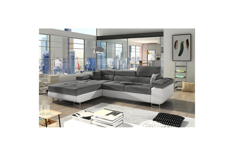 Seksjon Eltap Armando 289x85x203 cm - Sawana 05, Soft 17, Grå, Hvit, Venstre - Møbler - Sofaer - Sofaer med sjeselong - 3 seters sofa med divan
