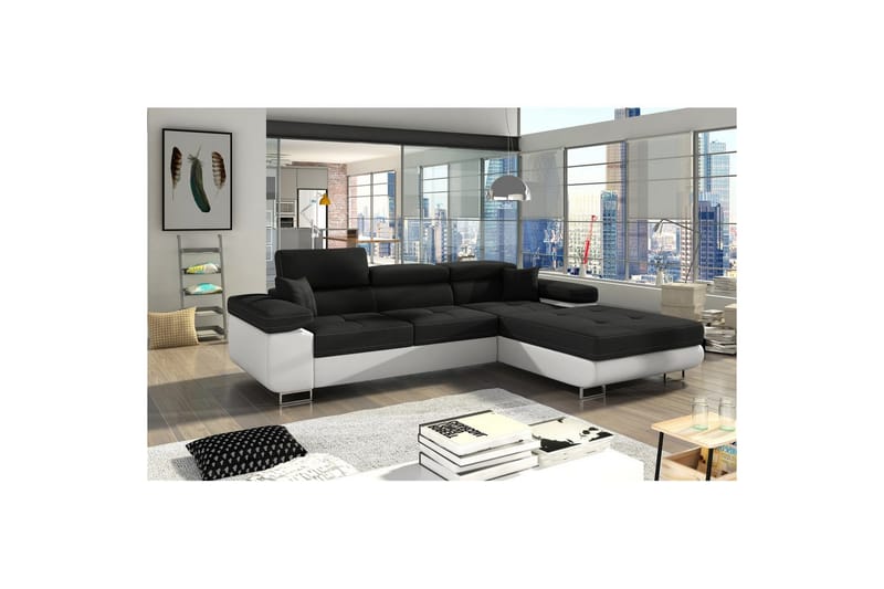 Seksjon Eltap Armando 289x85x203 cm - Sawana 14, Soft 17, Svart, Hvit, Høyre - Møbler - Sofaer - Sofaer med sjeselong - 3 seters sofa med divan