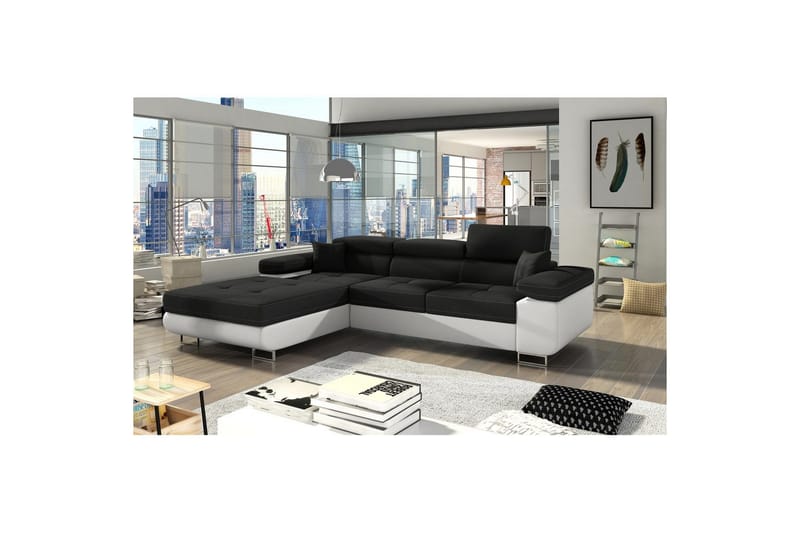 Seksjon Eltap Armando 289x85x203 cm, Sawana 14, Soft 17, Svart, Hvit, Venstre