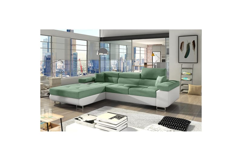 Seksjon Eltap Armando 289x85x203 cm - Soro 34, Soft 17, Grønn, Hvit, Venstre - Møbler - Sofaer - Sofaer med sjeselong - 3 seters sofa med divan