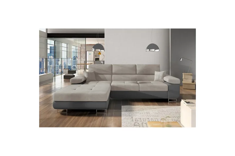 Seksjon Eltap Armando 289x85x203 cm - Soro 83, Soft 29, Hvit, Grå, Venstre - Møbler - Sofaer - Sofaer med sjeselong - 3 seters sofa med divan