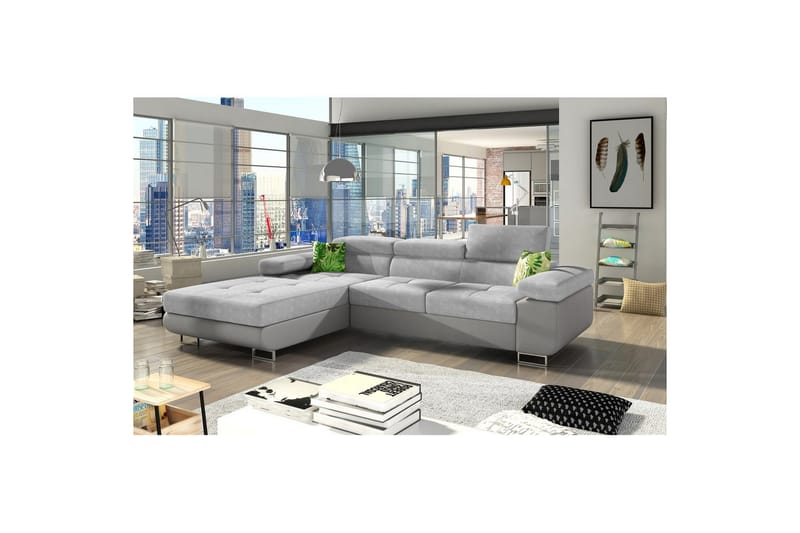 Seksjon Eltap Armando 289x85x203 cm - Soro 83, Soft 29, Hvit, Grå, Puter: Jungle 32, Grønn, Venstre - Møbler - Sofaer - Sofaer med sjeselong - 3 seters sofa med divan